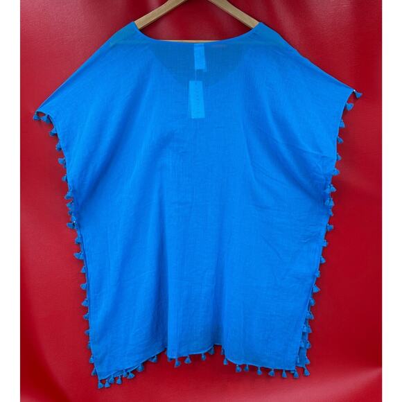 Seafolly Amnesia Kaftan Electric Blue Swim Cover Tassels Tunic Top One Size NWT - Picture 8 of 10